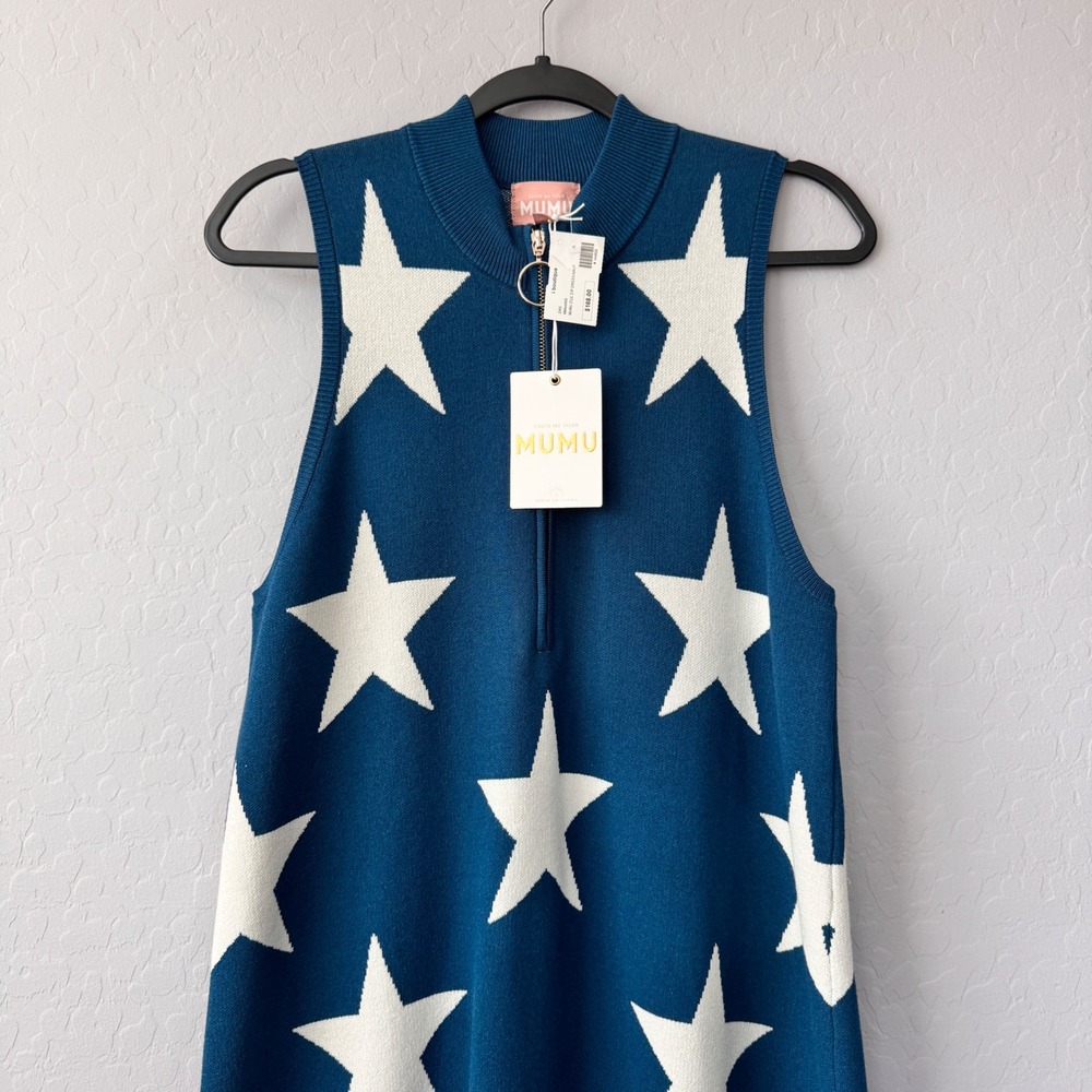 NWT Show Me Your Mumu Star Dress Sleeveless Knit Zip Front Blue‎ White Size S - Picture 3 of 8